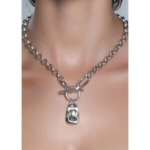 Aven Silver Plated aqua Crystal Stone Pendant Chain Necklace